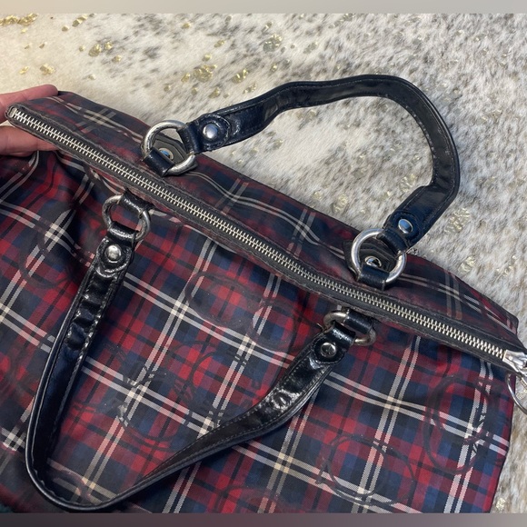 Coach Poppy Tartan Red Signature Sateen Plaid Purse - Picture 9 of 16